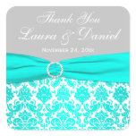 Aqua, Grey, and White Damask Wedding Favour Sticke