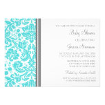 Aqua Grey Damask Custom Baby Shower Invitations