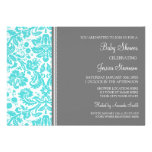Aqua Grey Damask Custom Baby Shower Invitations