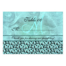 Aqua grey "table number" wedding damask business card template
