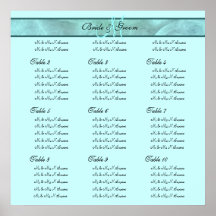 Aqua grey wedding seating charts print