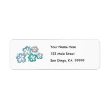 Aqua Hibiscus Blooms Return Address Labels