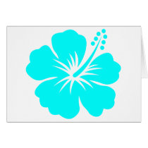 Aqua hibiscus flower design greeting cards