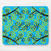 Aqua & Lime Twisty Swirls Mouse Pad