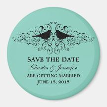 Aqua Love Bird Swirls Save the Date Magnet