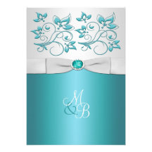 Aqua-marine and Silver Monogrammed Invitation II