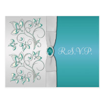 Aqua-marine and Silver R.S.V.P. Postcard