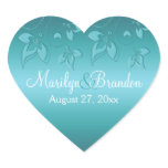 Aqua-marine Floral 1.5" Heart Sticker