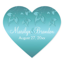 Aqua-marine Floral 1.5" Heart Sticker