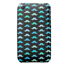 Aqua Moustaches Black iPhone 3 Case-Mate Cases