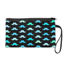 Aqua Moustaches Black Wristlet