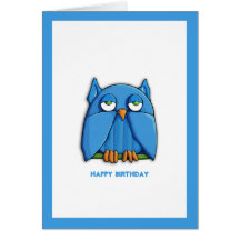 Aqua Owl Birthday Card