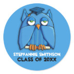 Aqua Owl Grad aqua Graduation Round Sticker
