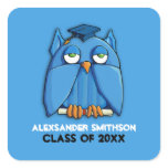 Aqua Owl Grad aqua Graduation Square Sticker