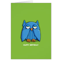 Aqua Owl green 2 Birthday Card