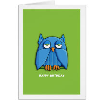 Aqua Owl green Birthday Card