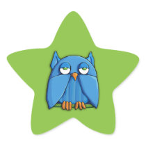 Aqua Owl green Star Sticker