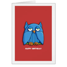 Aqua Owl red Birthday Card