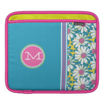 Aqua Pink Gold Monogram Racing Stripe Daisy iPad iPad Sleeves