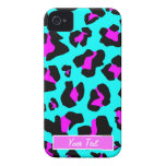 Aqua/Pink Leopard Print - Personalize iPhone 4 Case
