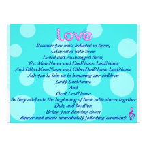 Aqua, Pink,  Love Wedding Invitation