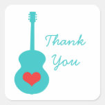 Aqua/Red Guitar Heart Thank You Stickers