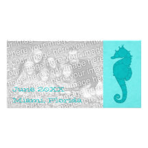 Aqua Seahorse Mosaic 2 Customized Photo Card