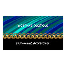 Aqua stripe, black, gold chain, monogram business cards