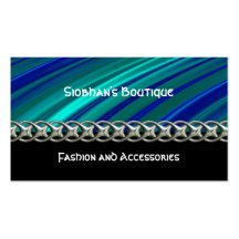 Aqua stripe, black, silver chain, monogram business card