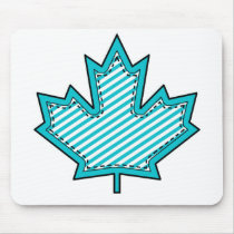 Aqua Striped  Applique Stitched Maple Leaf Mousepad