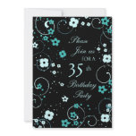Aqua Swirls 35th Birthday Party Invitation Card