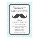 Aqua teal stripes retro moustache bash baby shower invites