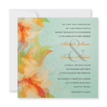 Aqua Tropical Floral Wedding Invitations