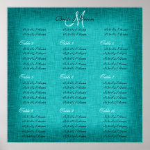 Aqua turquoise wedding seating charts print