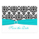Aqua, White, and Black Save the Date Postcard