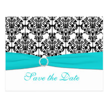 Aqua, White, and Black Save the Date Postcard