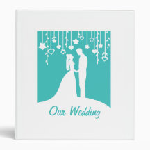 Aqua & White Bride and Groom Wedding Silhouettes 3 Ring Binder