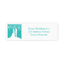 Aqua & White Bride and Groom Wedding Silhouettes Labels