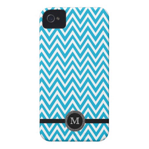 Aqua white chevron monogram iphone 4 case