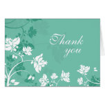 Aqua white floral swirls wedding thank you card