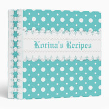 Aqua, white polka dot & scalloped borders recipe vinyl binders