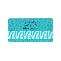 Aqua Wild Animal Fur Pattern Personalized Address Label