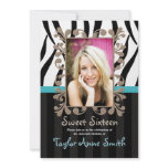 Aqua Zebra Sweet Sixteen Photo Invitations