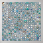 Aquamarine and Gold Mosaic Posters