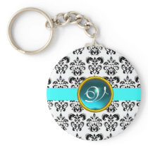 AQUAMARINE DAMASK MONOGRAM,blue turquase