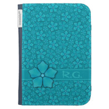 Aquamarine flower petals Monogram Initials Kindle Covers