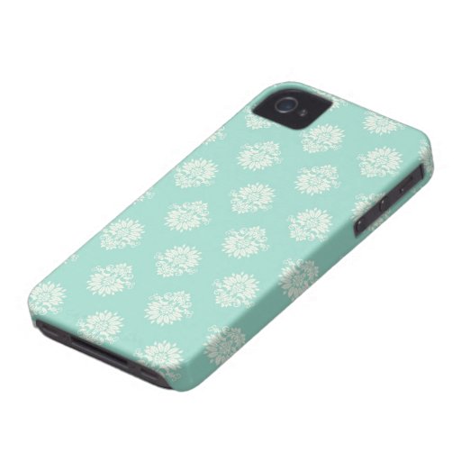 aquamarine green and cream intricate damask iPhone 4 cases