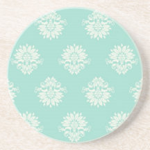 aquamarine green and cream intricate damask beverage coaster
