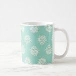 aquamarine green and cream intricate damask coffee mug