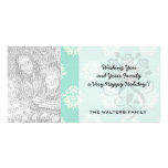 aquamarine green and cream intricate damask picture card